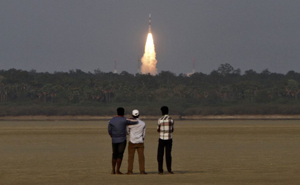 India's PSLV-C24 carrying the second navigation satellite of IRNSS-1B lifts off from the Satish Dhawan Space Centre in Sriharikota