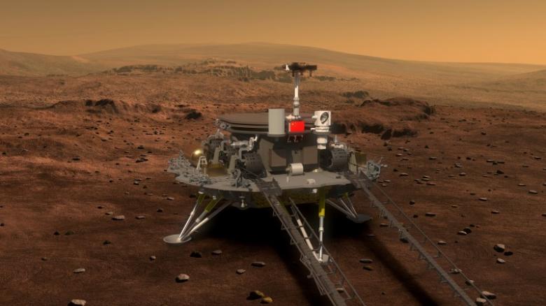 Concept portrayal of China's Mars rover and lander