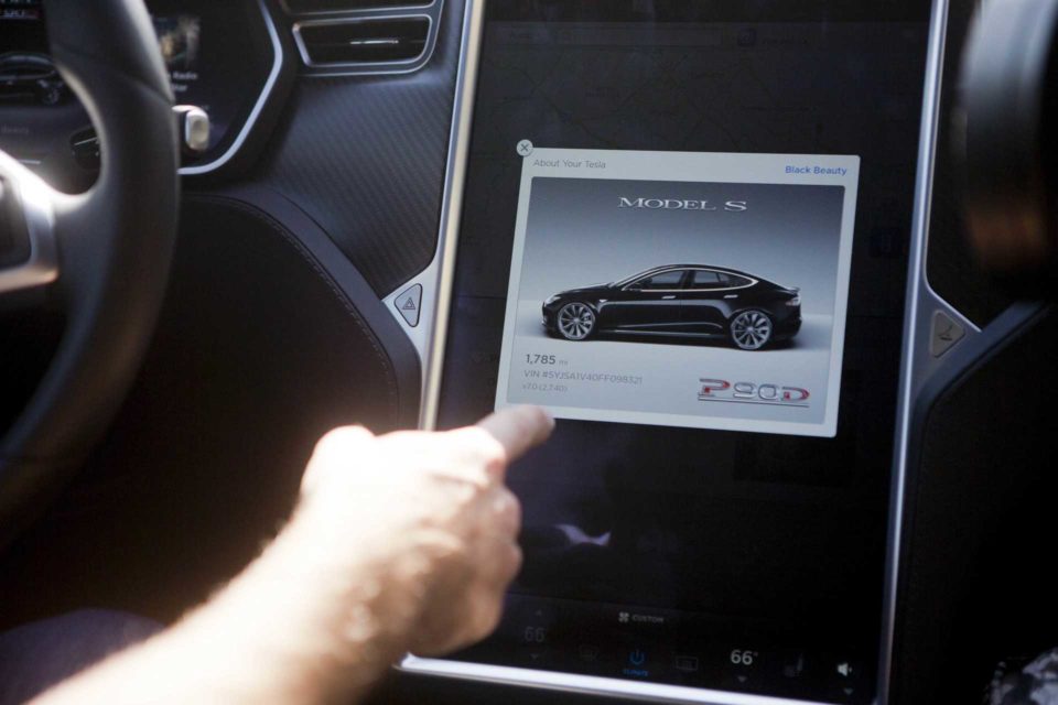 The Tesla Model S version 7.0 software update containing Autopilot features are demonstrated during a Tesla event in Palo Alto